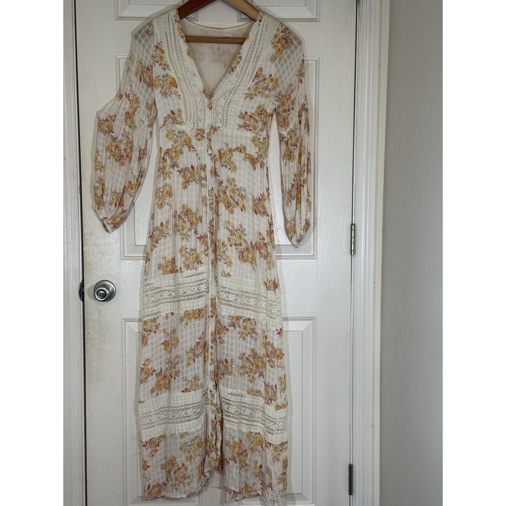Coco & Jasmine Boho Cottage Floral Lacey Romantic Summer‎ Maxi Dress Size Medium